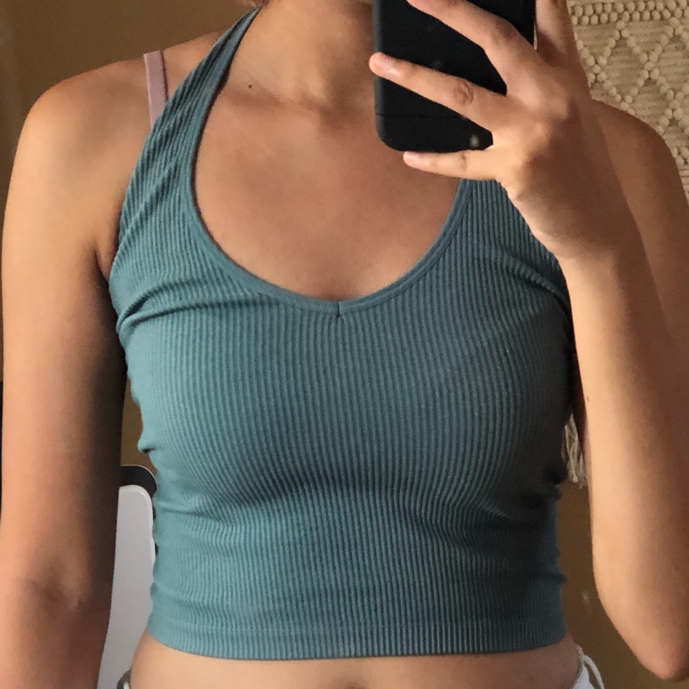Blue Ribbed Crop Top
